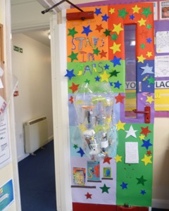 Stars in Jars classroom door at Dwight School, London, March 2017.